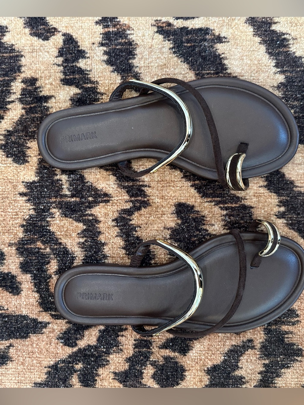 Primark Brown Slide Sandals with Gold Accent